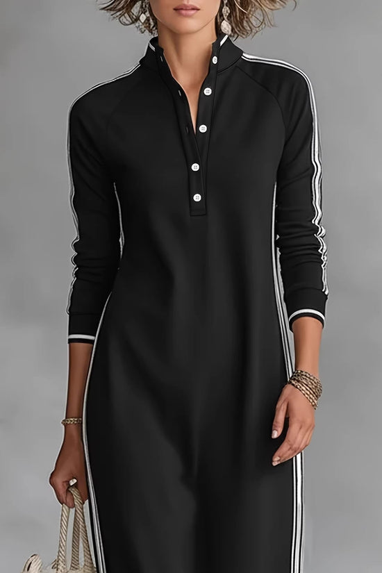 Long skirt women's simple white rolled edge button neck hoodie dress 