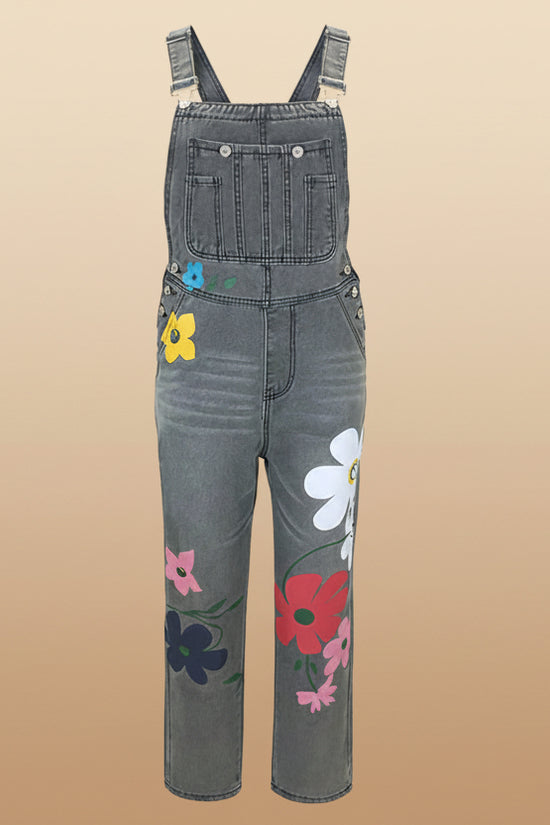 Summer Printed Overalls Denim Pants with Ripped Details, Loose Straight Leg Casual Stylish Versatile Long Pants for Women 
