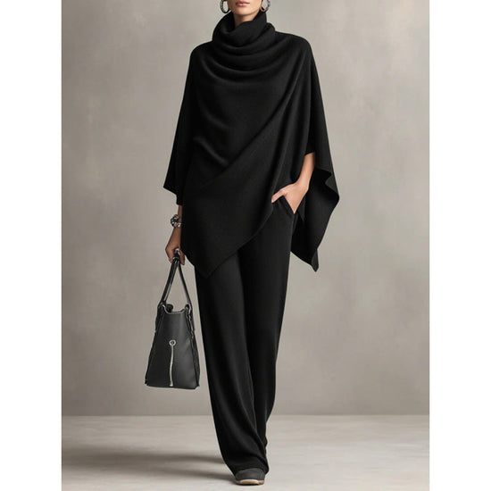 Autumn and Winter German Velvet Pile Collar Cloak Top+Wide Leg Pants Two Piece Set 