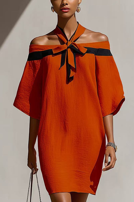 One shoulder bow collar dress 