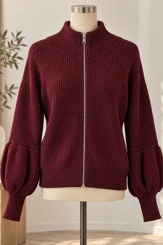 Women's Textured Open-Front Lantern-Sleeve Cardigan 