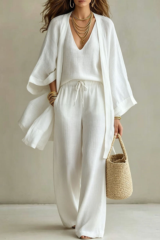 Loose cardigan sleeveless vest long pants three piece set for women
