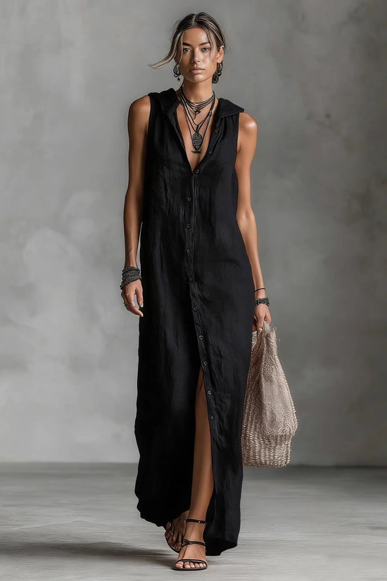 Sleeveless hooded breasted dress 