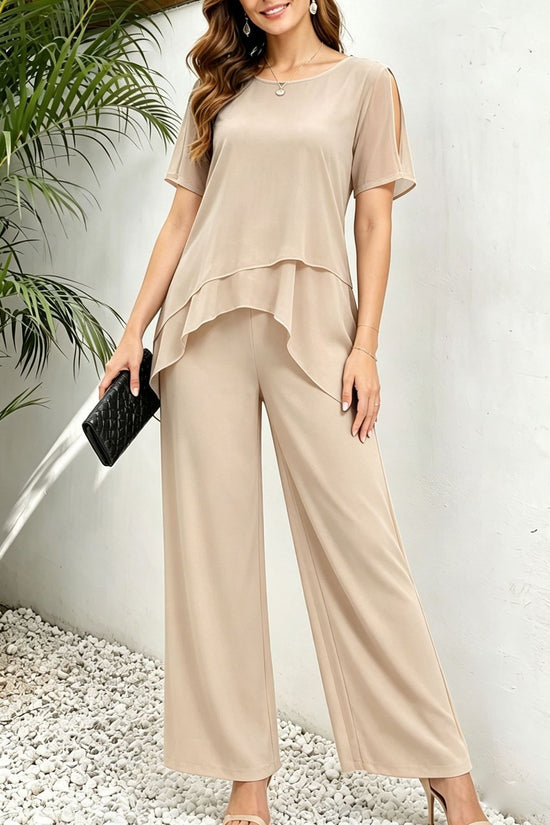 Irregular top wide leg long pants two-piece set
