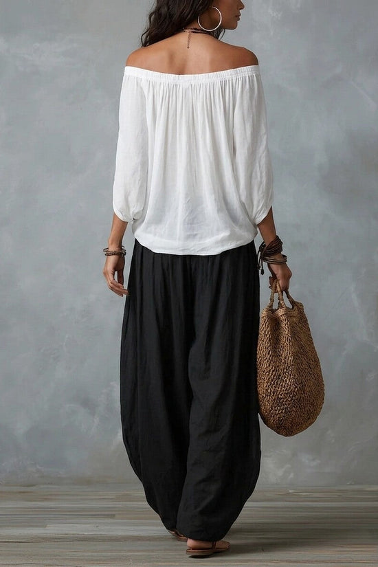 Fashion One-Shoulder T-Shirt with Wide-Leg Pants Set for Women, Elegant Two-Piece Long Sleeve Casual Outfit 