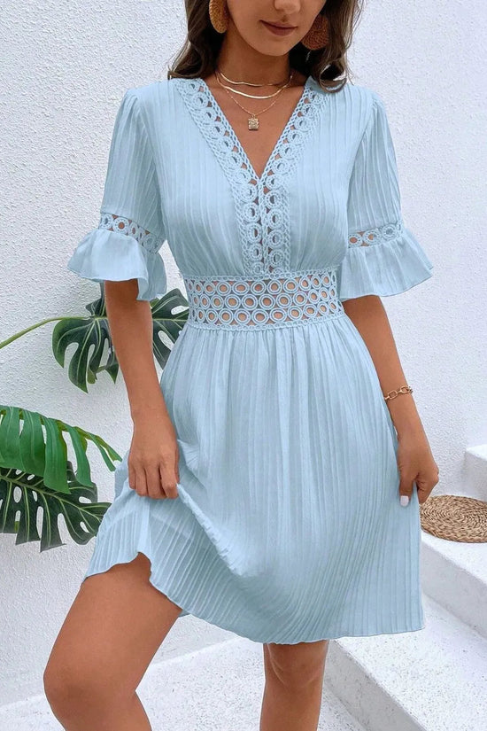 Cutout V-Neck Flounce Sleeve Mini Dress 