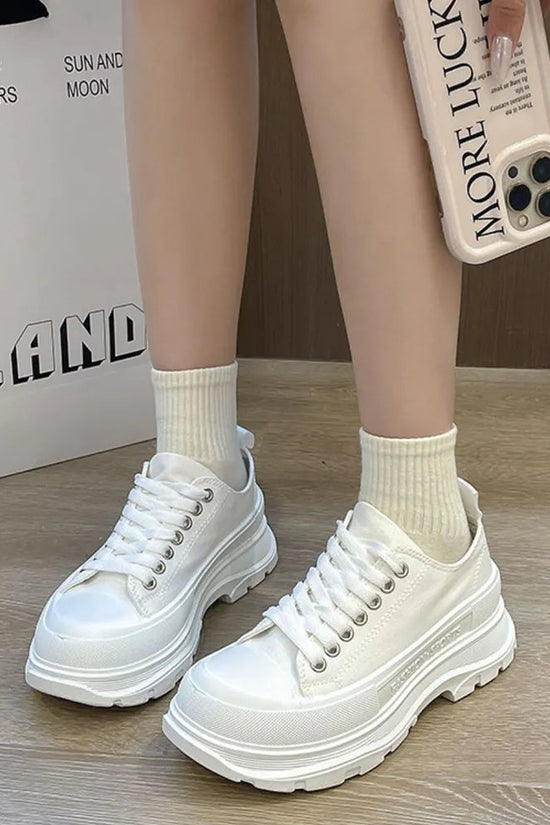 Lace Up Round Toe Platform Sneakers 