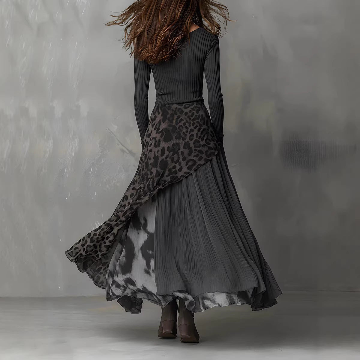 Long Sleeve Printed Maxi Dress 
