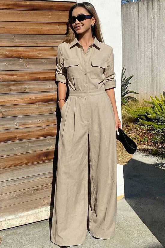 Women's collar long sleeved jumpsuit 