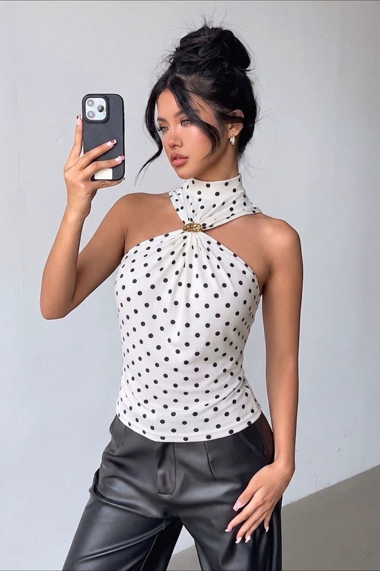 Wave point hanging neck sleeveless top 