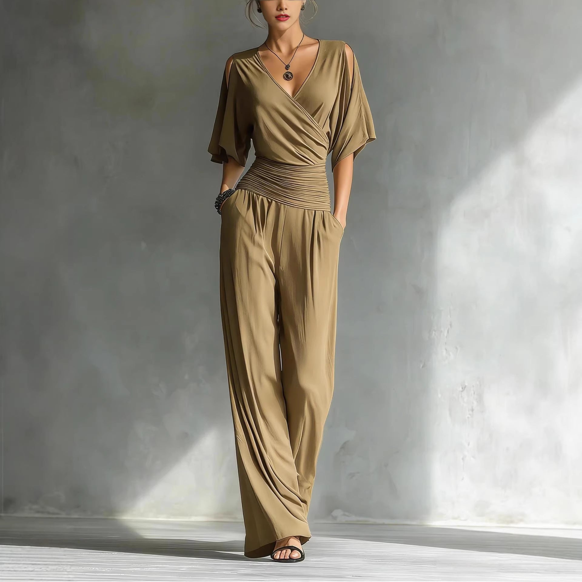 V-neck slim fit jumpsuit for women