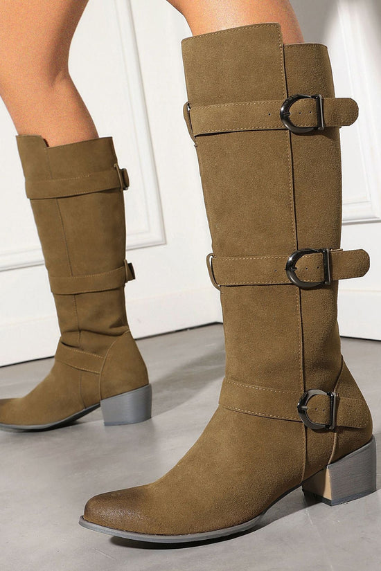Fashion Winter High Heel Chunky Heel  Belt Buckle Suede Over-the-Knee Women's Boots Made to order, ships in 7 days 