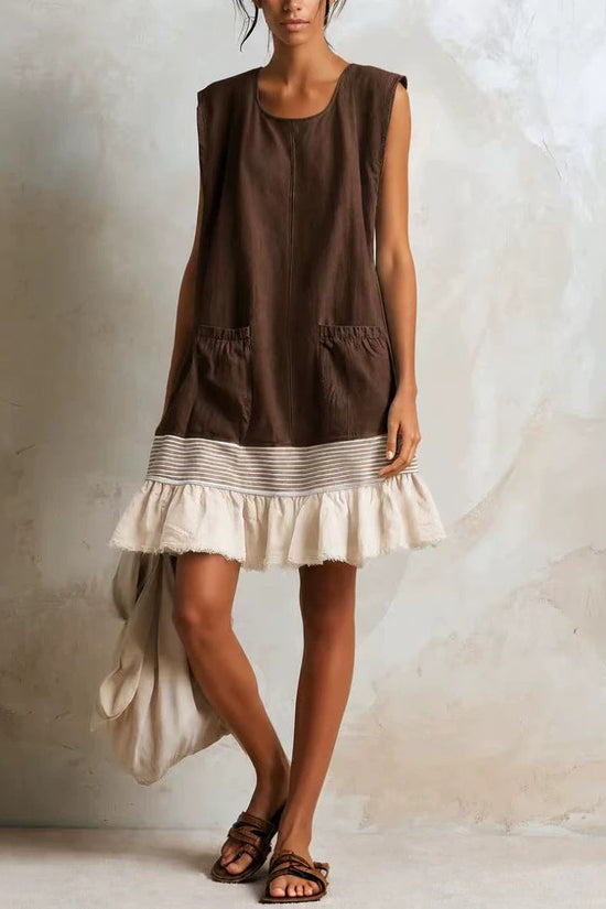 Elegant U-Neck Fitted Ruffle Dress for Women Long Dress with Vacation Vibes 