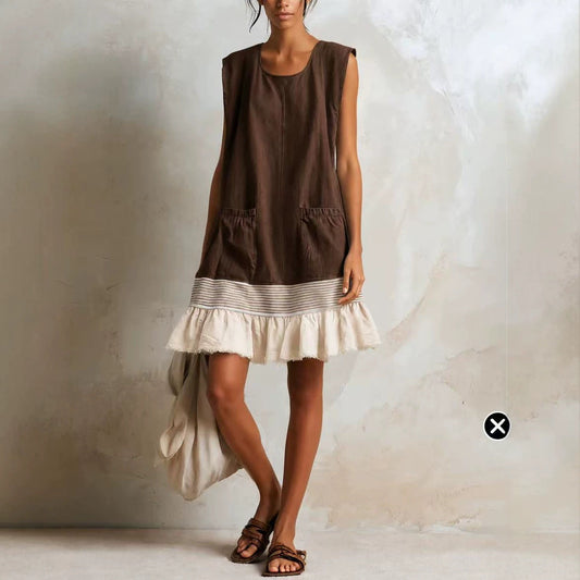 Elegant U-Neck Fitted Ruffle Dress for Women Long Dress with Vacation Vibes 