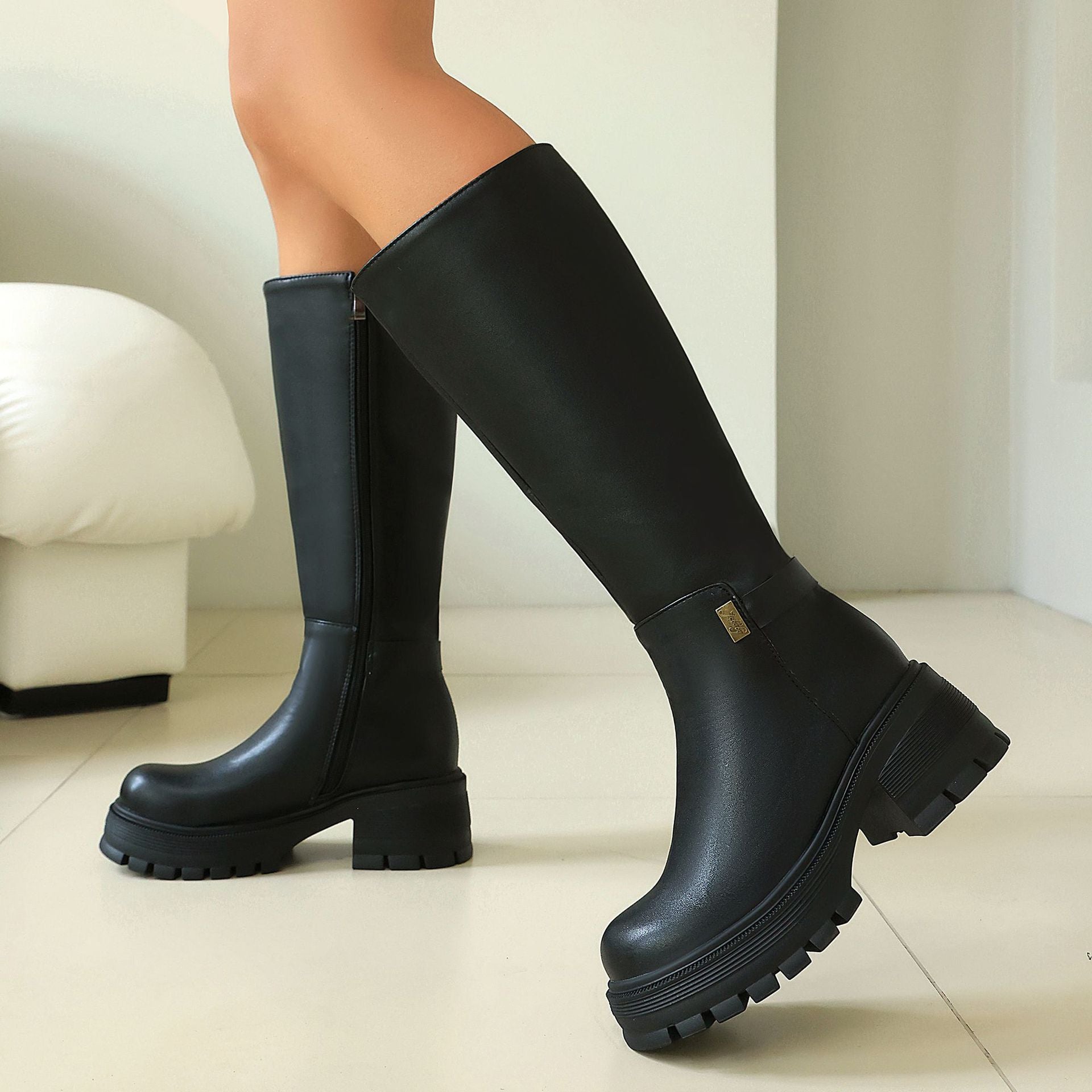 High Heel Over-the-Knee Boots for Women, Faux Suede Punk Style Chunky Heel Autumn/Winter Fashion 