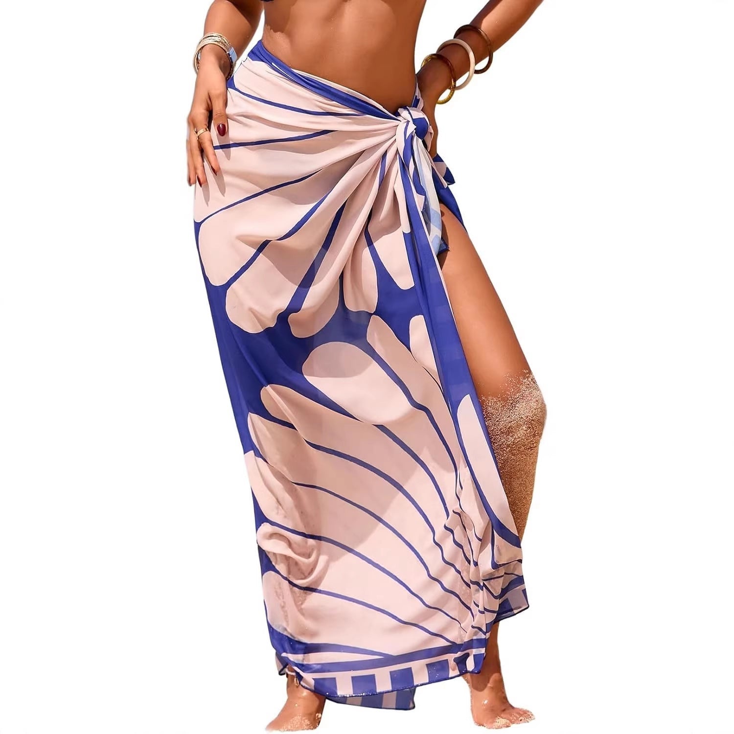 Women's Swimwear Transparent Sheer Cover-Up High-Slit One-Size Swim Dress Summer Floral Print Chiffon 