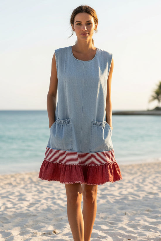 Elegant U-Neck Fitted Ruffle Dress for Women Long Dress with Vacation Vibes 