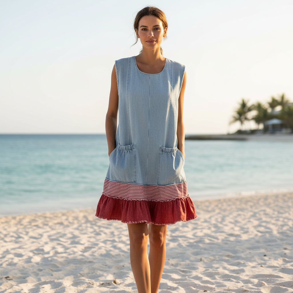 Elegant U-Neck Fitted Ruffle Dress for Women Long Dress with Vacation Vibes 