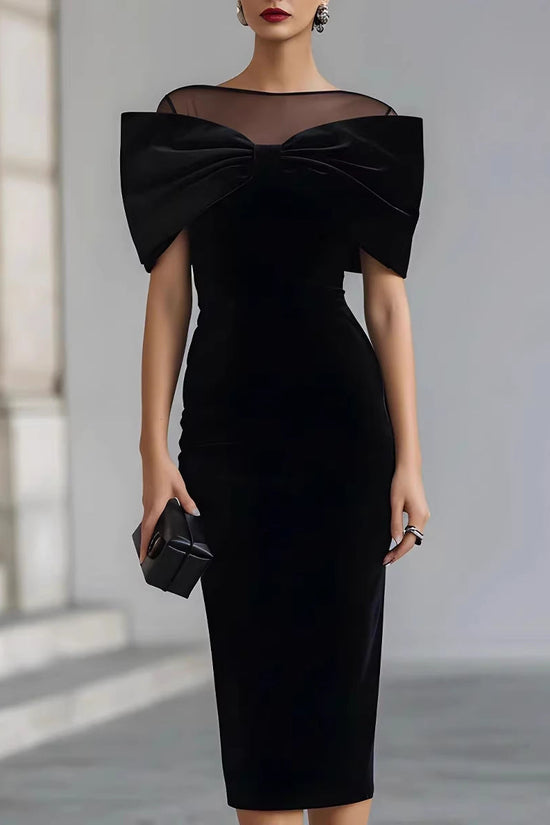 Chic Office Women's One-Shoulder Off-the-Shoulder Velvet Dress with Gold Thread 