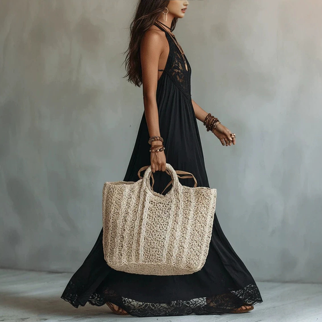 Style Black Lace Trim Sleeveless Long Dress Loose Vacation Style Maxi Dress Lace Dress 