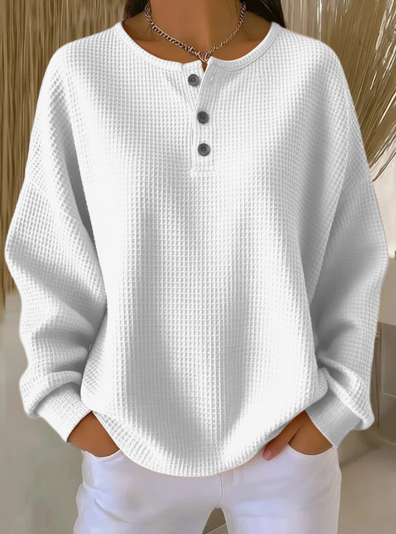 Round neck solid color pullover loose top 