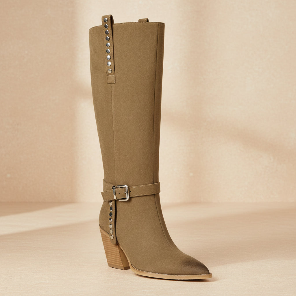 Lady's High Heel Boots with Studs, Pointed Toe, High Shaft Western Style Made to order, ships in 7 days 