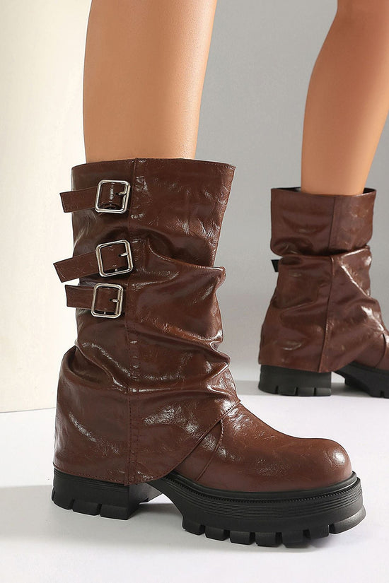Autumn and winter thick soled high-heeled low cut women's boots with punk style leg cuffs and boots 