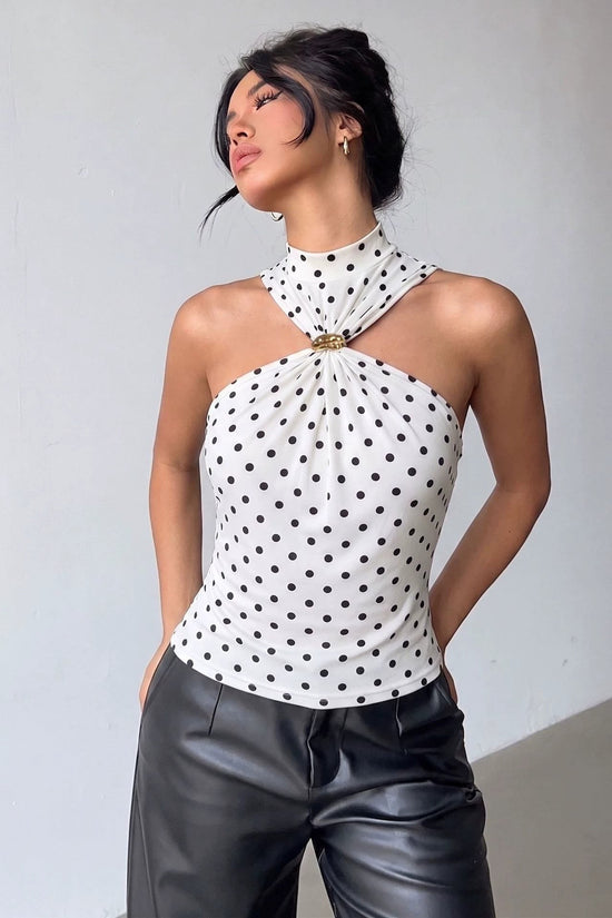 Wave point hanging neck sleeveless top 