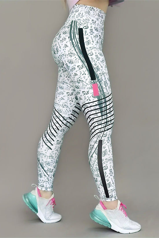 High Elastic Printed Yoga Pants for Women, High Waist, Tummy Control, Fitted Leggings, Gym Workout Bottoms