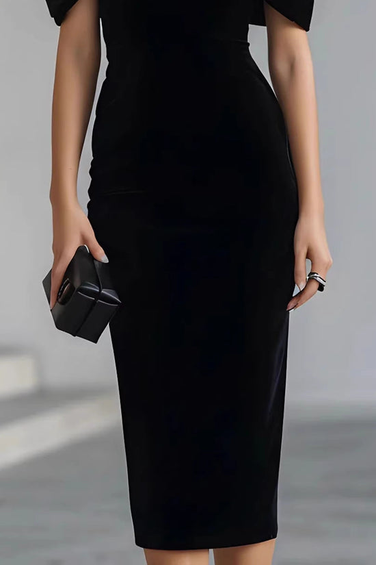 Chic Office Women's One-Shoulder Off-the-Shoulder Velvet Dress with Gold Thread 