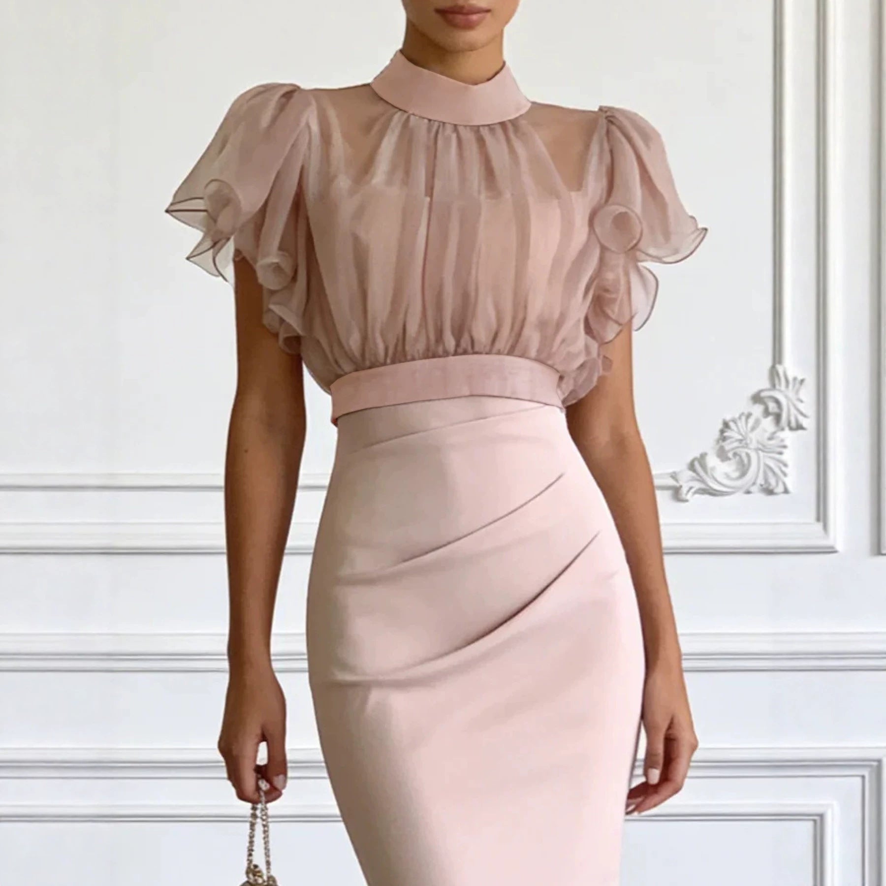 Mesh lace up waist bag hip dress 