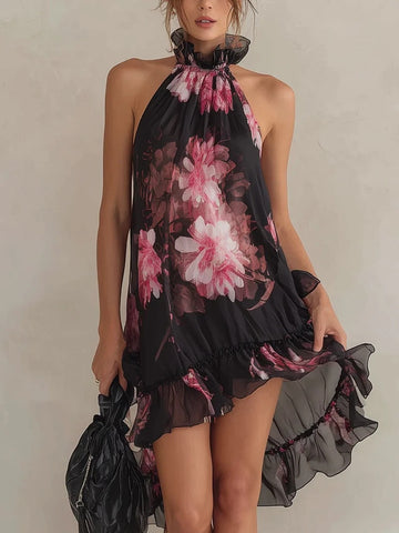 Black with pink floral pattern