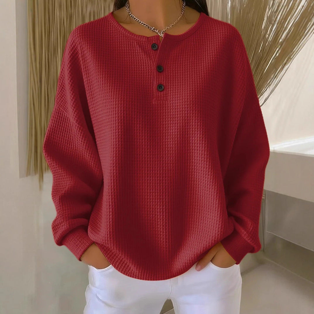 Round neck solid color pullover loose top 