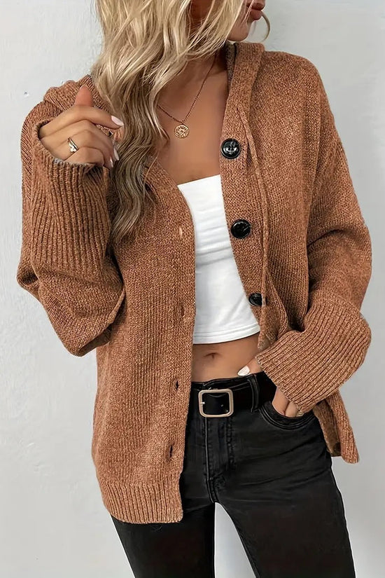 Solid color hooded single breasted sweater for women 