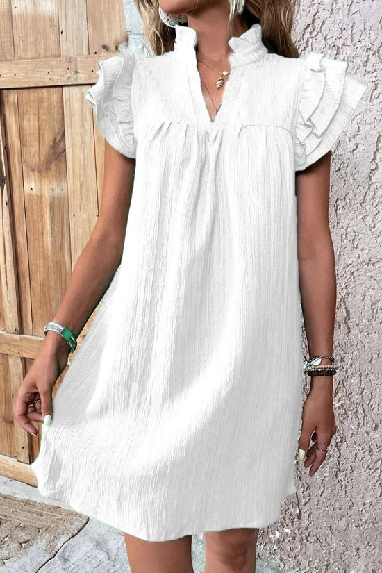 Ruffled Notched Cap Sleeve Mini Dress 