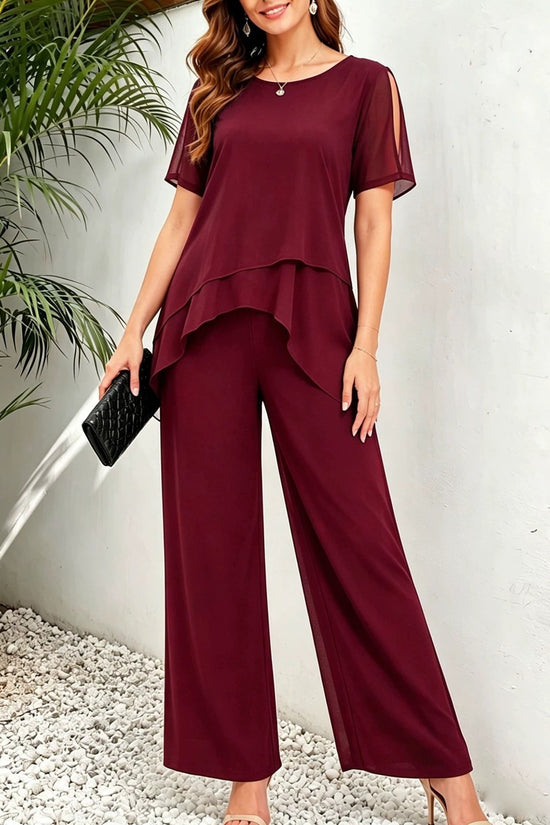 Irregular top wide leg long pants two-piece set