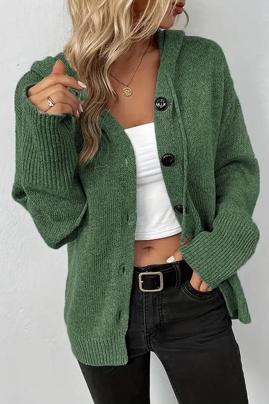 Solid color hooded single breasted sweater for women 