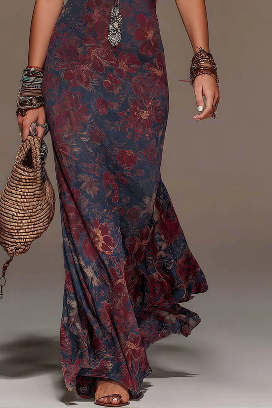 Hanging neck women's lace deep V sleeveless slim fit Bohemian dress 