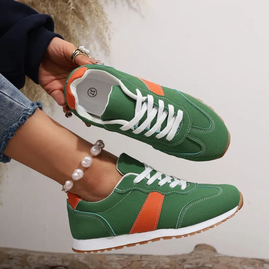 PU Leather Contrast Round Toe Flats Sneakers 