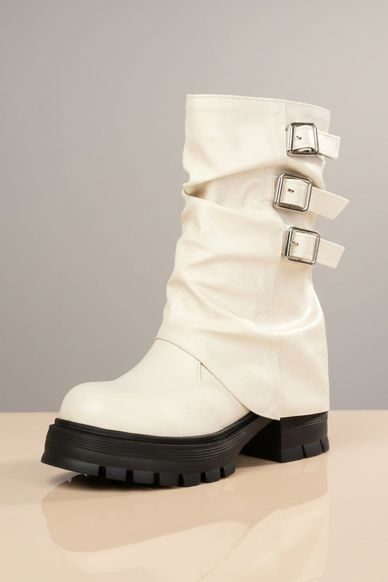 Autumn and winter thick soled high-heeled low cut women's boots with punk style leg cuffs and boots 