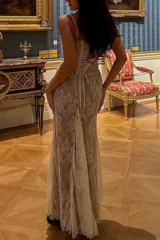 Women's Autumn New Lace Shawl Strap Long Dress Set, Elegant Long Sleeve Dress, Mermaid Dress 