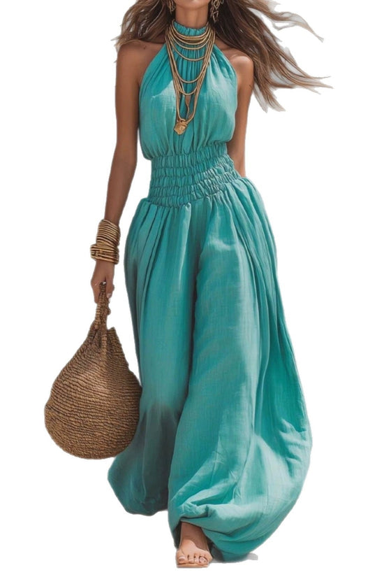Sleeveless hanging neck lantern pants jumpsuit for women 