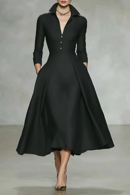 V-neck waist cinched long sleeved dress 