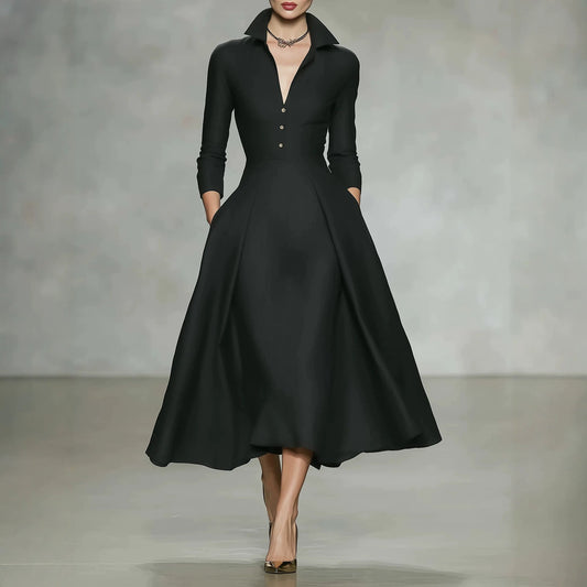 V-neck waist cinched long sleeved dress 