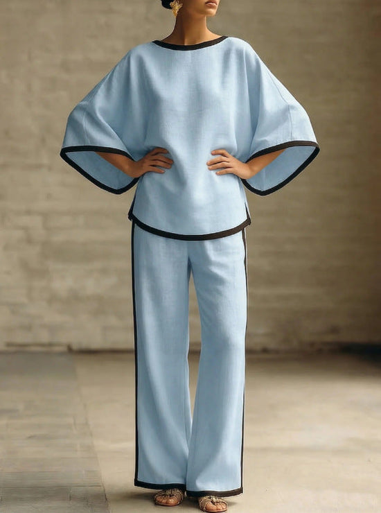 Round neck loose bat sleeves two-piece set 