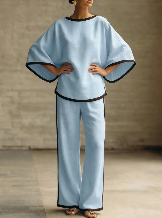 Round neck loose bat sleeves two-piece set 