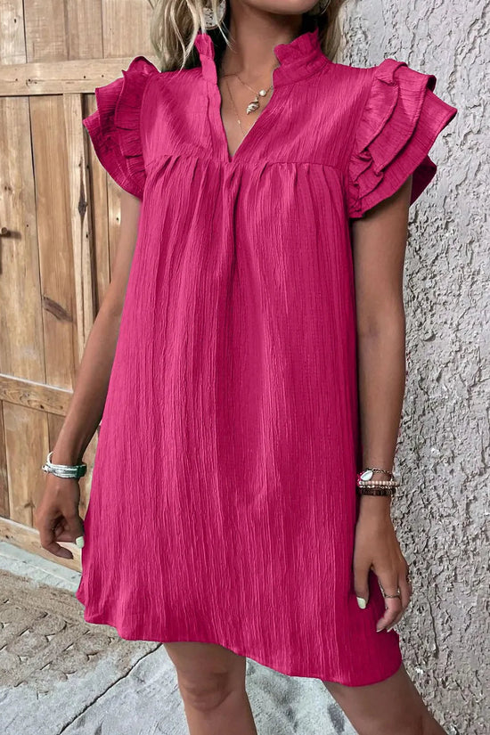 Ruffled Notched Cap Sleeve Mini Dress 