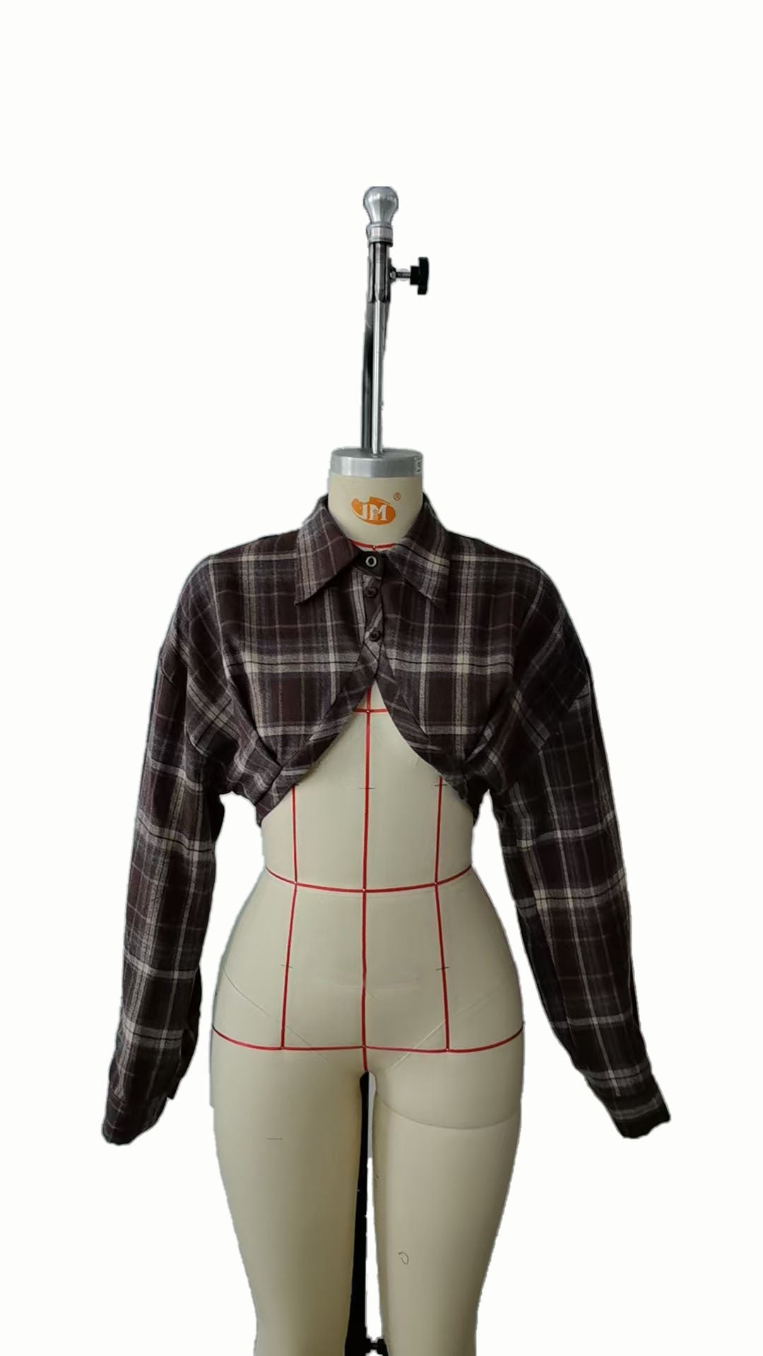 Asymmetric hem checkered short top 