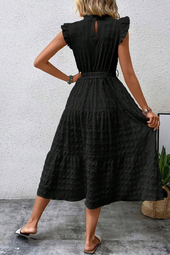 Tied Ruffled Cap Sleeve Midi Dress 