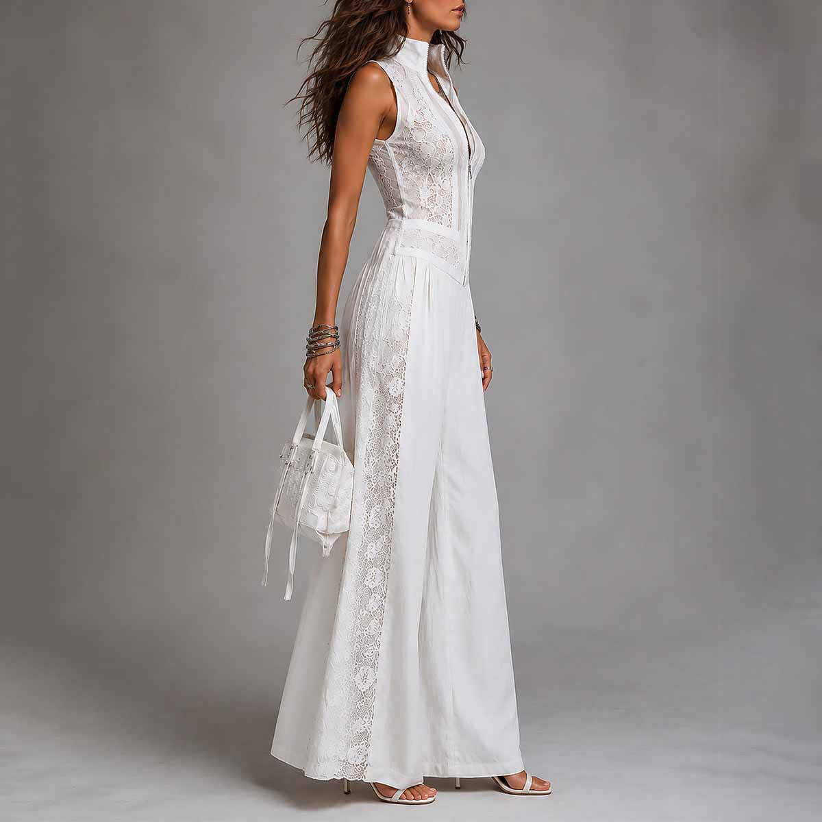 Sleeveless lace patchwork jumpsuit 